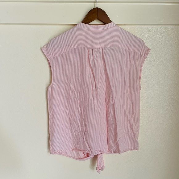 A New Day L Pink Pinstriped Button Front Knot Sleeveless Tank Top - Picture 3 of 7